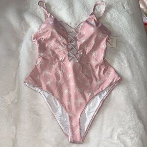Dippin Daisys one piece swimsuit pink butterfly womens S